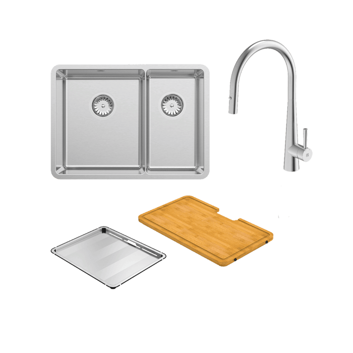 Lucia Bowl & Three Quarter With KTA014-BR Kitchen Mixer, Drain Tray & Cutting Board