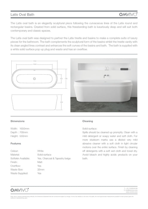 Omvivo Latis 1650 Oval Bath