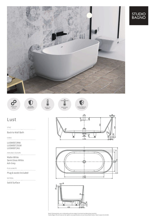 Studio Bagno Lust Wall Faced Freestanding Bath