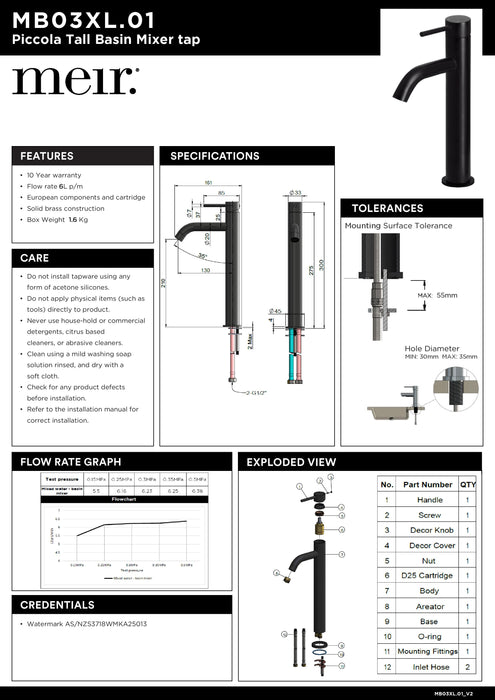 Meir Piccola Tall Basin Mixer Tap With 130MM Spout