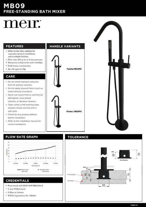 Meir Round Pinless Freestanding Bath Spout And Hand Shower