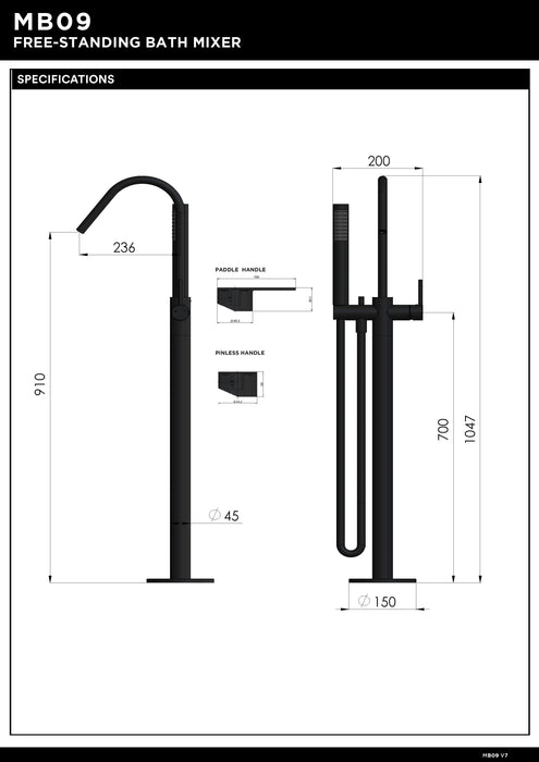 Meir Round Pinless Freestanding Bath Spout And Hand Shower