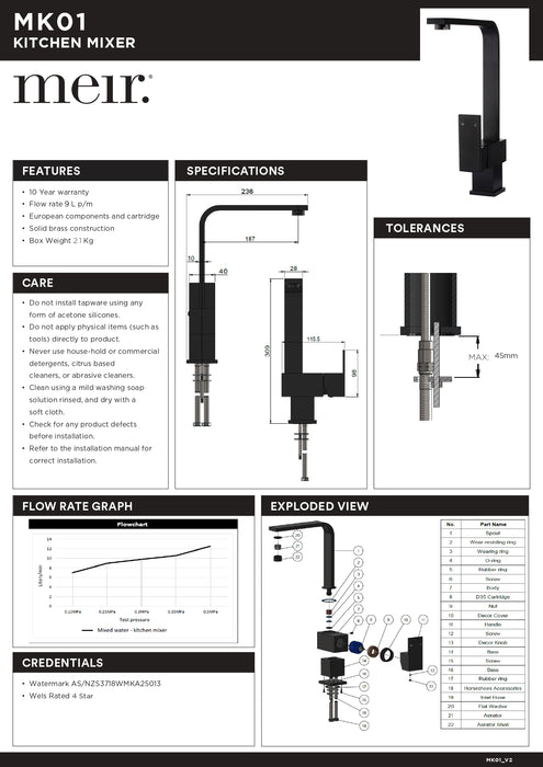 Meir Square Kitchen Mixer Tap