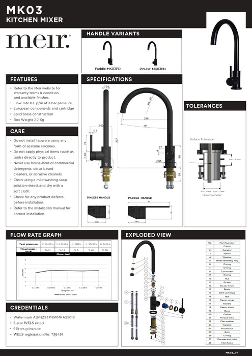 Meir Round Gooseneck Kitchen Mixer Tap With Paddle Handle