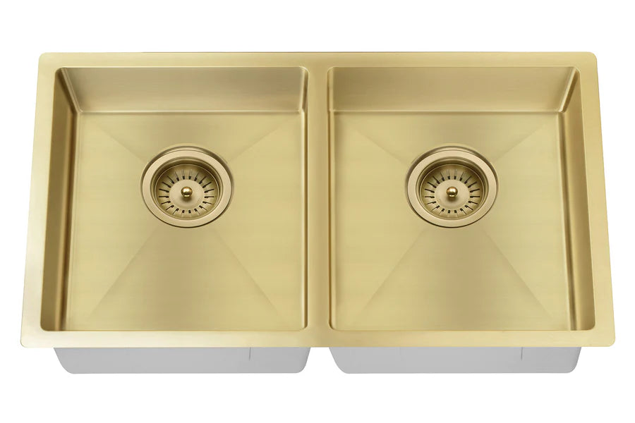 Meir Lavello Kitchen Sink - Double Bowl 860 x 440 - PVD 860mm - Brushed Bronze Gold