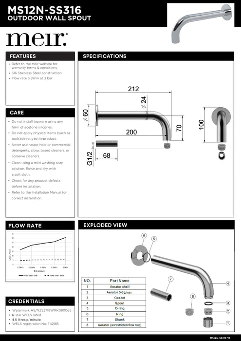 Meir Outdoor Universal Round Curved Spout SS316