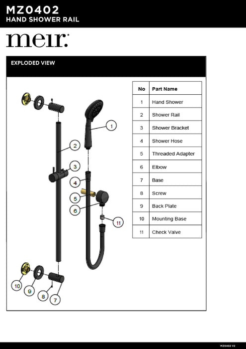 Meir Round Three Function Hand Shower On Rail Column