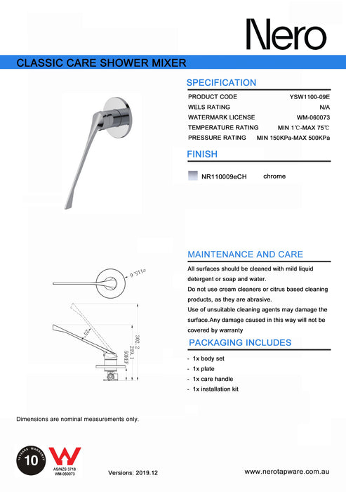 Nero Care Shower Mixer Extended Handle