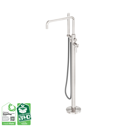 Nero Zen SS316L Freestanding Bath Mixer With Outdoor Shower Hose - Brushed Nickel