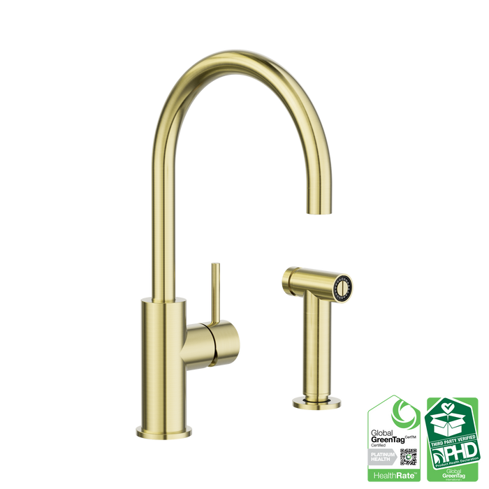 Nero Zen SS316L Kitchen Mixer With Hand Spray - Brushed Gold