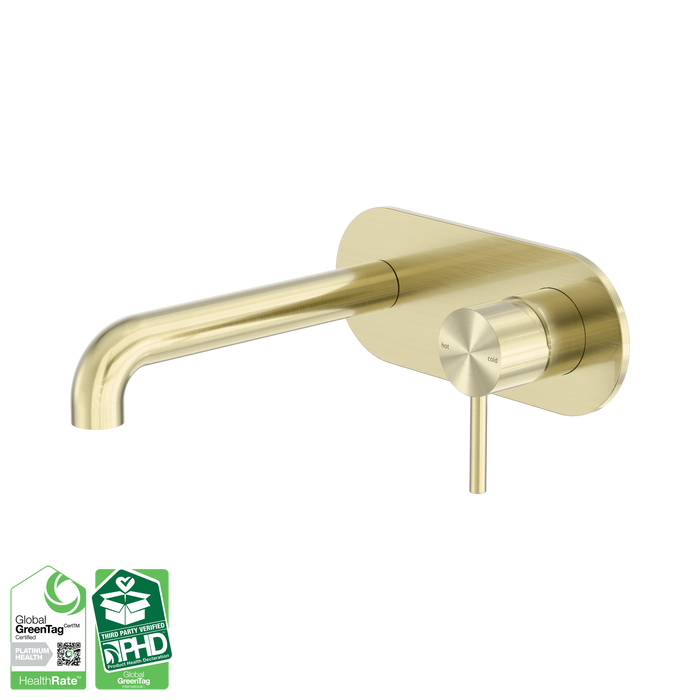 Nero Zen SS316L Wall Basin/Bath Mixer 185mm Spout - Brushed Gold