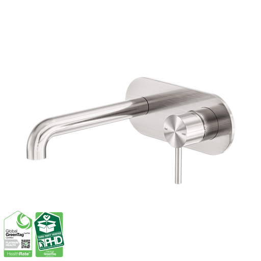 Nero Zen SS316L Wall Basin/Bath Mixer 185mm Spout - Brushed Nickel