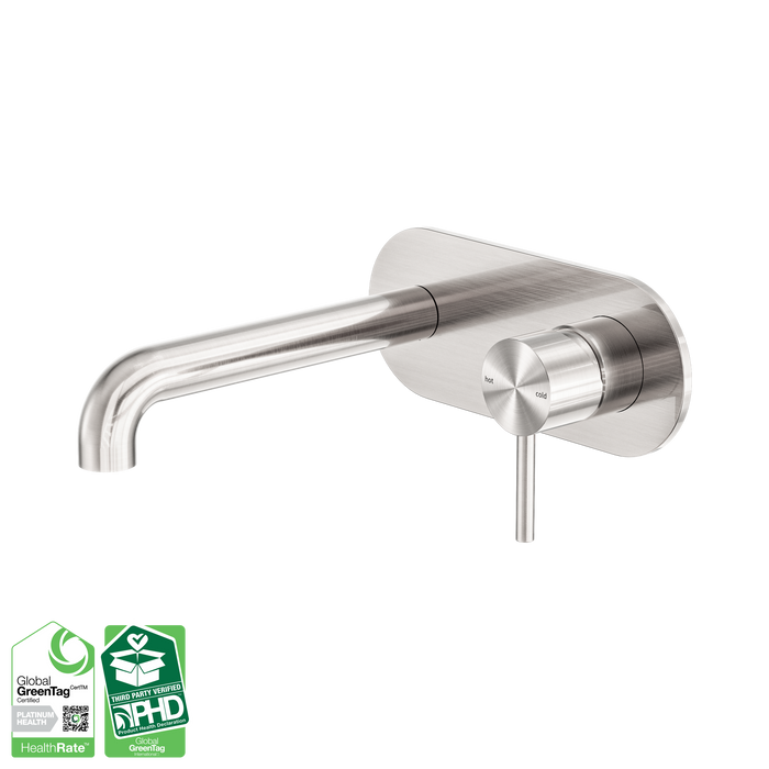 Nero Zen SS316L Wall Basin/Bath Mixer 185mm Spout - Brushed Nickel