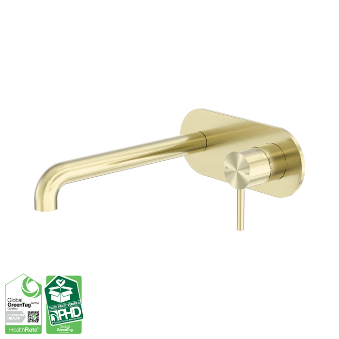 Nero Zen SS316L Wall Basin/Bath Mixer 230mm Spout - Brushed Gold