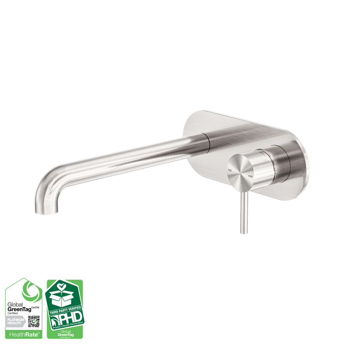 Nero Zen SS316L Wall Basin/Bath Mixer 230mm Spout - Brushed Nickel