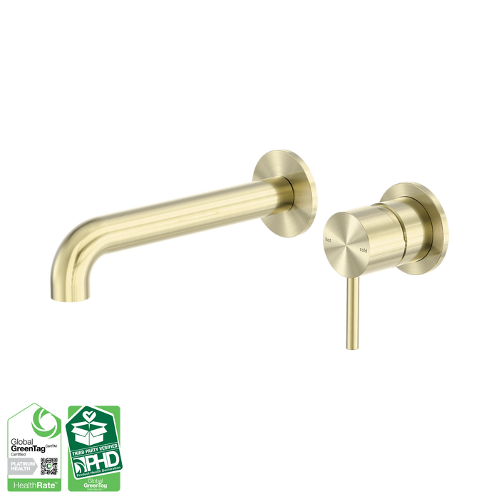 Nero Zen SS316L Wall Basin/Bath Mixer Separate Back Plate 185mm Spout - Brushed Gold