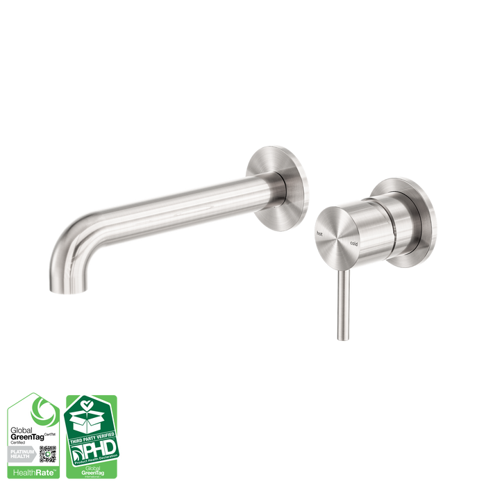 Nero Zen SS316L Wall Basin/Bath Mixer Separate Back Plate 185mm Spout - Brushed Nickel
