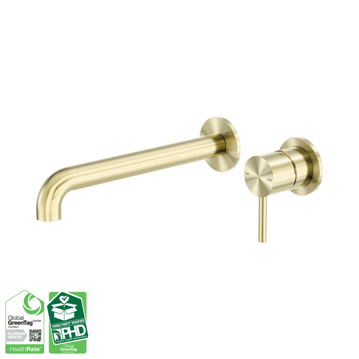 Nero Zen SS316L Wall Basin/Bath Mixer Separate Back Plate 230mm Spout - Brushed Gold