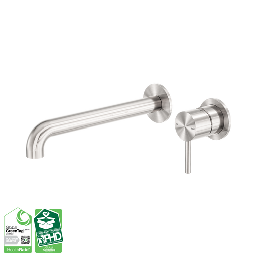 Nero Zen SS316L Wall Basin/Bath Mixer Separate Back Plate 230mm Spout - Brushed Nickel