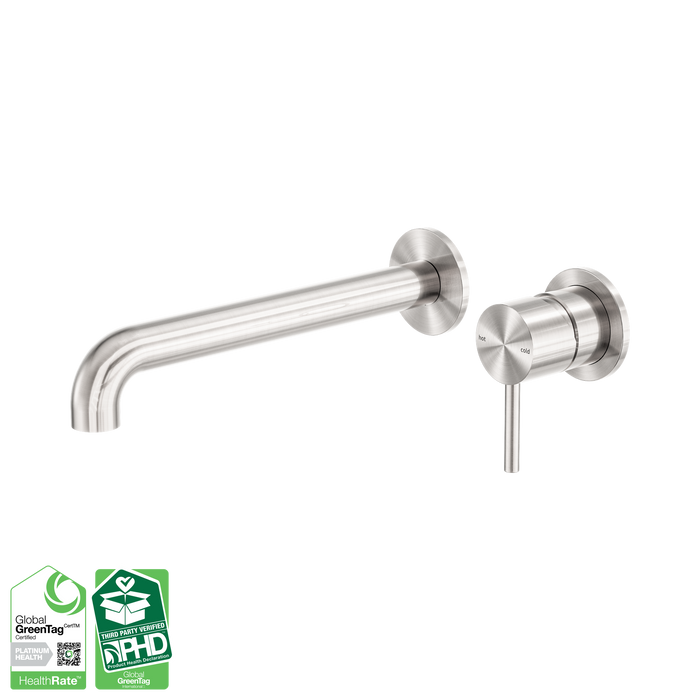 Nero Zen SS316L Wall Basin/Bath Mixer Separate Back Plate 230mm Spout - Brushed Nickel