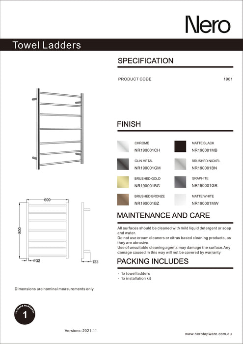 Nero Non-Heated Towel Ladder