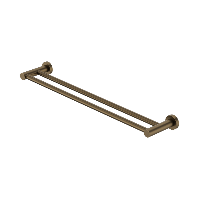 Nero Mecca Double Towel Rail 600mm - Tumbled Antique Brass