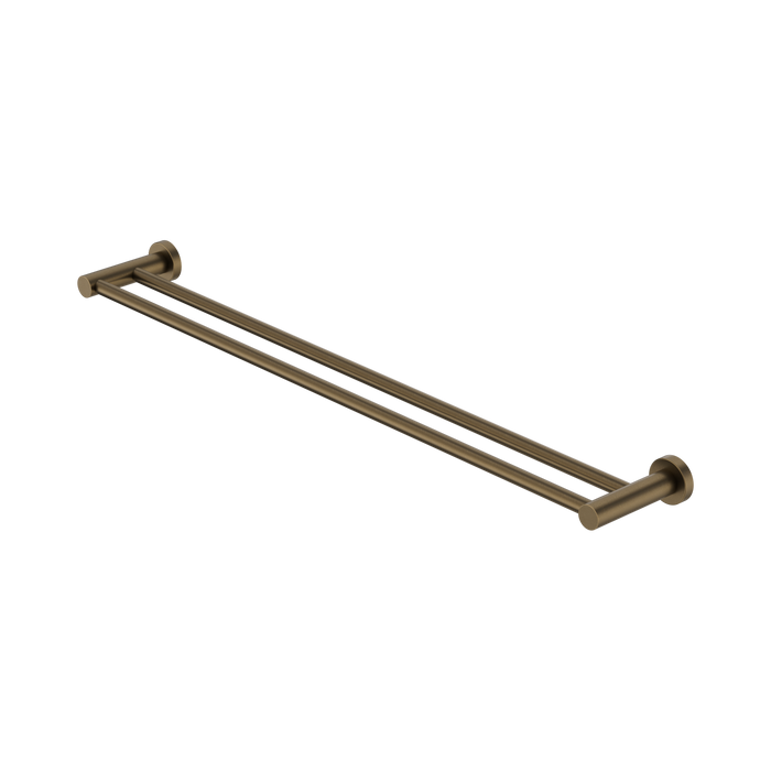 Nero Mecca Double Towel Rail 800mm - Tumbled Antique Brass