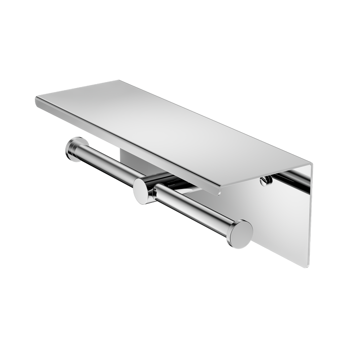 Nero Mecca Double Toilet Roll Holder With Shelf - Chrome