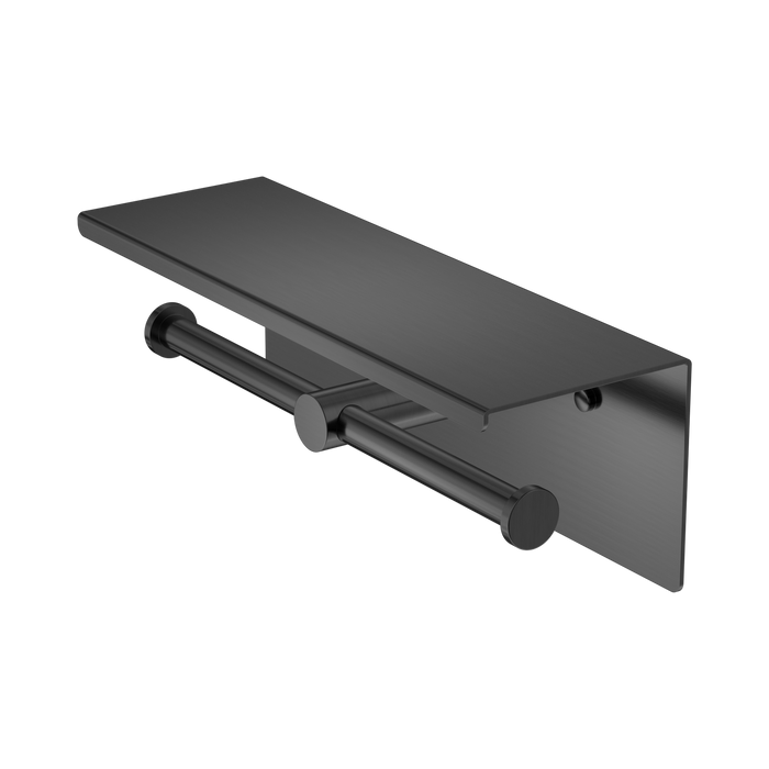 Nero Mecca Double Toilet Roll Holder With Shelf - Gun Metal