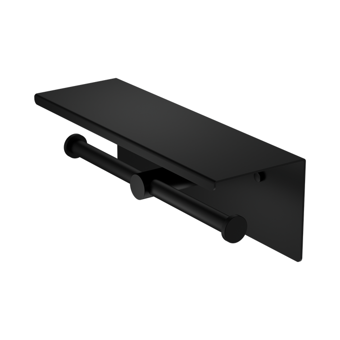 Nero Mecca Double Toilet Roll Holder With Shelf - Matte Black