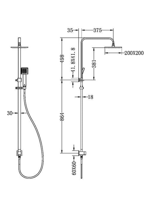 Nero Square Twin Shower Bottom Inlet