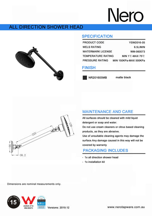 Nero X Plus All Direction Shower Head