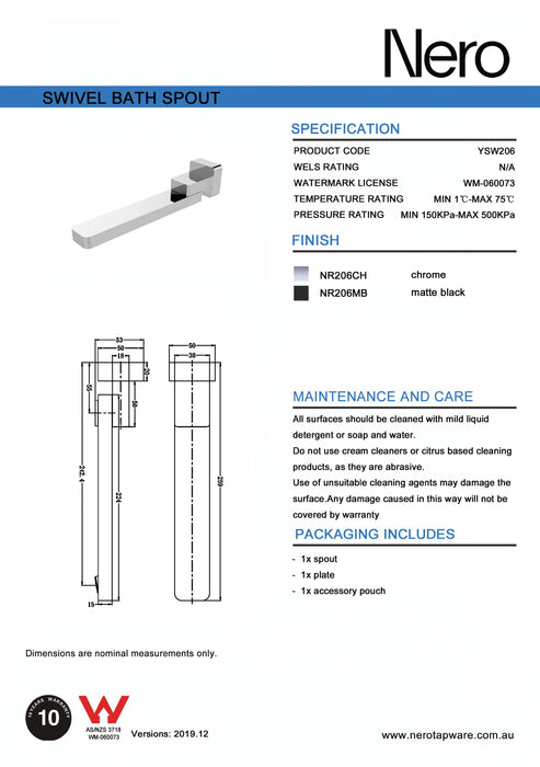 Nero Celia Swivel Bath Spout Only