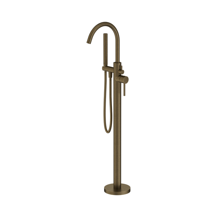 Nero Mecca Round Freestanding Mixer With Hand Shower II - Tumbled Antique Brass