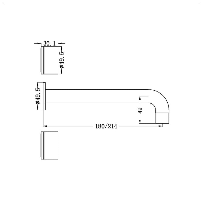 Nero Kara Wall Basin Set 180/217mm - Spout Only