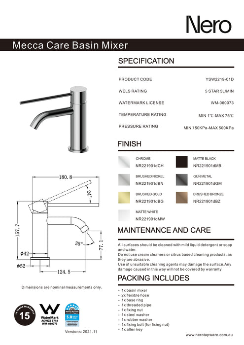 Nero Mecca Care Basin Mixer