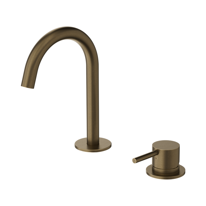 Nero Mecca Hob Basin Mixer Set Arc Spout - Tumbled Antique Brass