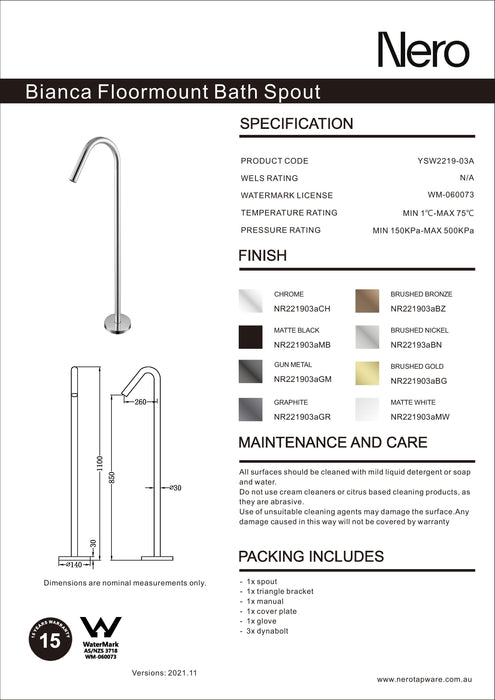 Nero Mecca Freestanding Bath Spout Only