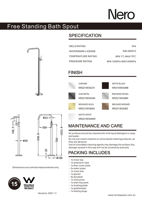 Nero Mecca FreeStanding Bath Mixer Square Shape