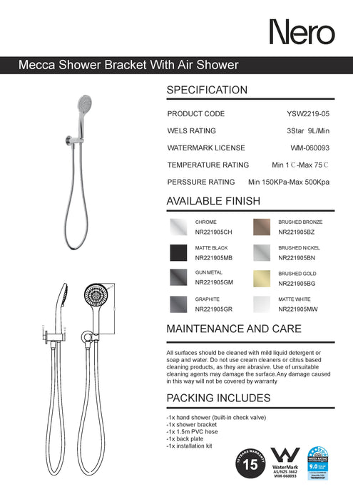 Nero Mecca Shower On Bracket With Air Shower