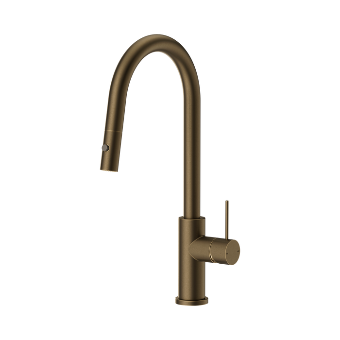 Nero Mecca Pull Out Sink Mixer With Vegie Spray Function - Tumbled Antique Brass