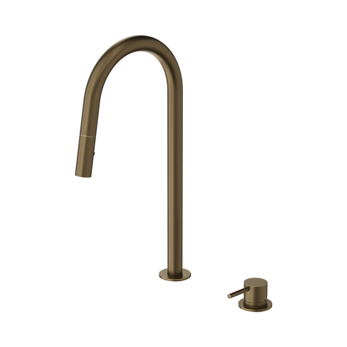 Nero Mecca Hob Mounted Pull Out Sink Mixer - Tumbled Antique Brass