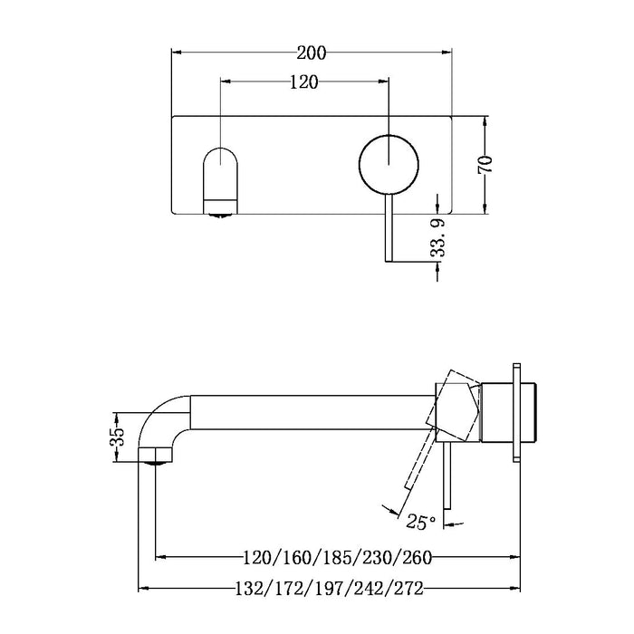 Nero Mecca Wall Basin/Bath Mixer 120mm Trim Kits Only