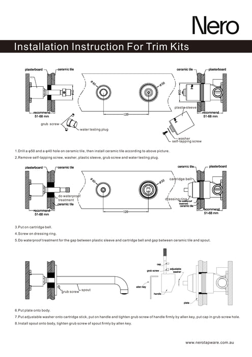 Nero Mecca Wall Basin/Bath Mixer Handle Up 260mm Trim Kits Only