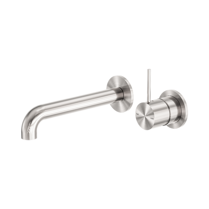 Nero Mecca Wall Basin/Bath Mixer Separate Back Plate Handle Up 185mm - Brushed Nickel