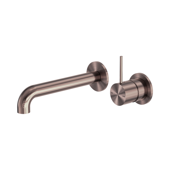 Nero Mecca Wall Basin/Bath Mixer Separate Back Plate Handle Up 185mm - Brushed Bronze