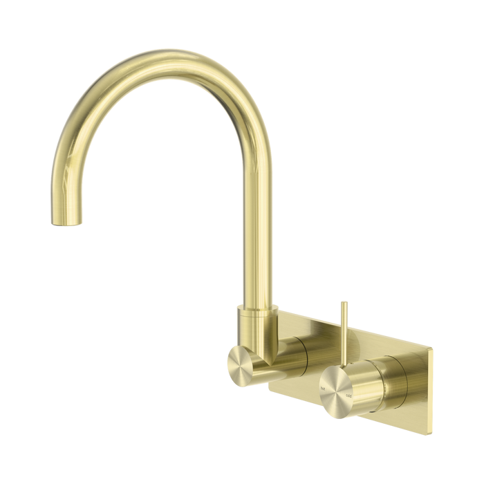 Nero Mecca Wall Basin/Bath Mixer Swivel Spout Handle Up - Brushed Gold