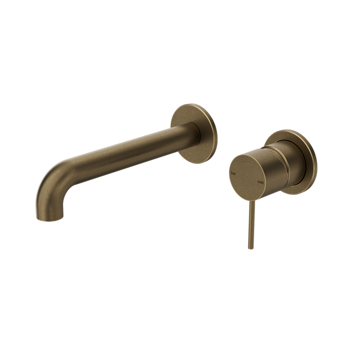 Nero Mecca Wall Basin/Bath Mixer Separate Back Plate 185mm - Tumbled Antique Brass