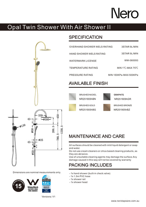 Nero Opal Twin Shower With Air Shower II