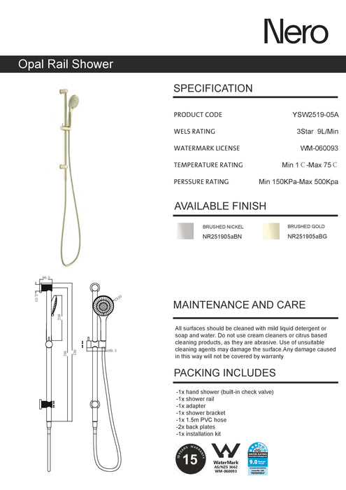 Nero Opal Shower Rail With Air Shower